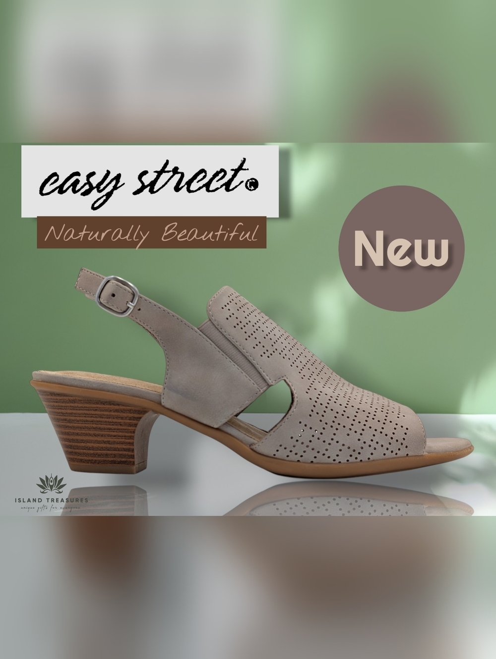 New Easy Street Women Size 9.5 Neutal Taupe Perforated Faux Suede Slingback Heel